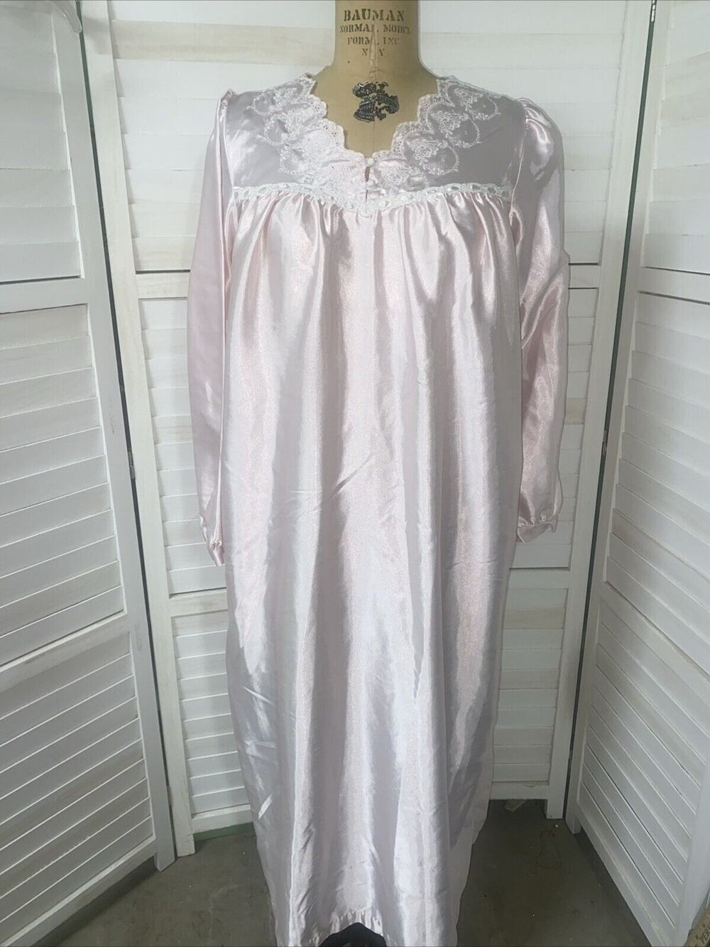 Fundamentals Nightgown Long Pink Satin Brushed Lining Sleep Shirt Small